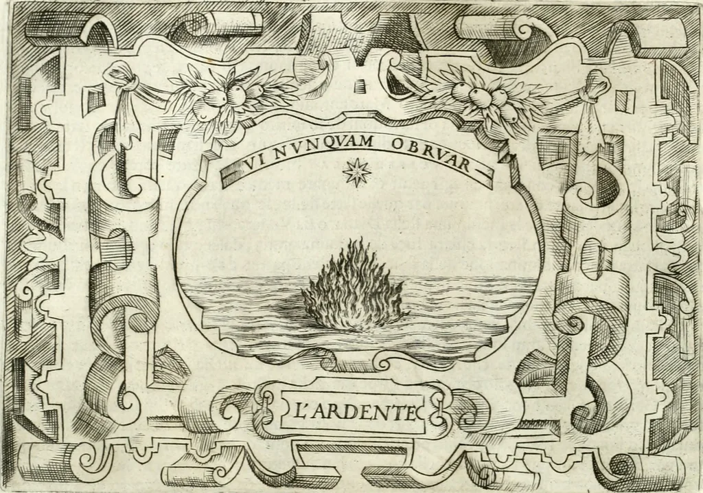 An illustration from Ragionamento di Lvca Contile sopra la proprietà delle imprese : con le particolari de gli academici Affidati et con le interpretationi et croniche, 1574, leaf 167