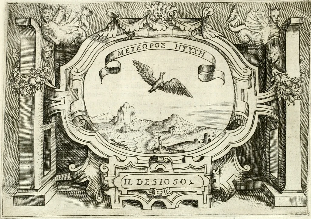 An illustration from Ragionamento di Lvca Contile sopra la proprietà delle imprese : con le particolari de gli academici Affidati et con le interpretationi et croniche, 1574, leaf 169