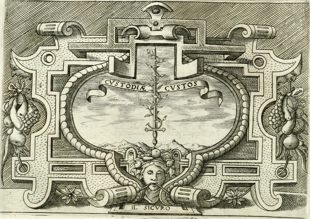 An illustration from Ragionamento di Lvca Contile sopra la proprietà delle imprese : con le particolari de gli academici Affidati et con le interpretationi et croniche, 1574, leaf 173