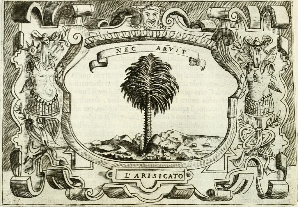 An illustration from Ragionamento di Lvca Contile sopra la proprietà delle imprese : con le particolari de gli academici Affidati et con le interpretationi et croniche, 1574, leaf 181
