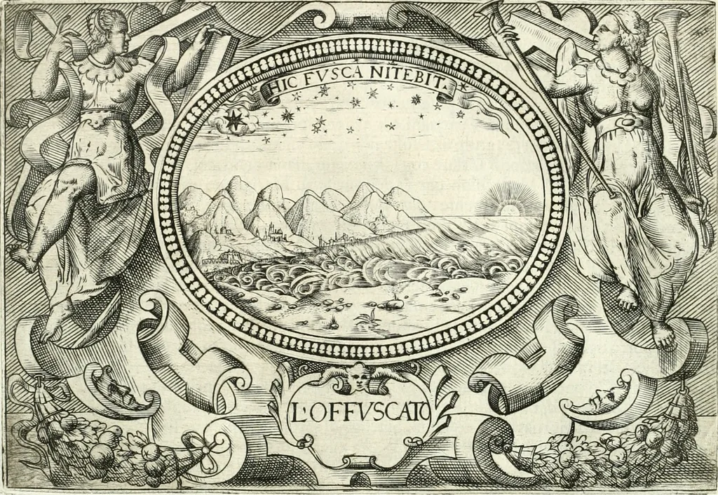 An illustration from Ragionamento di Lvca Contile sopra la proprietà delle imprese : con le particolari de gli academici Affidati et con le interpretationi et croniche, 1574, leaf 183