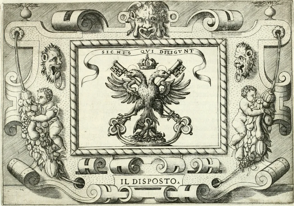 An illustration from Ragionamento di Lvca Contile sopra la proprietà delle imprese : con le particolari de gli academici Affidati et con le interpretationi et croniche, 1574, leaf 189