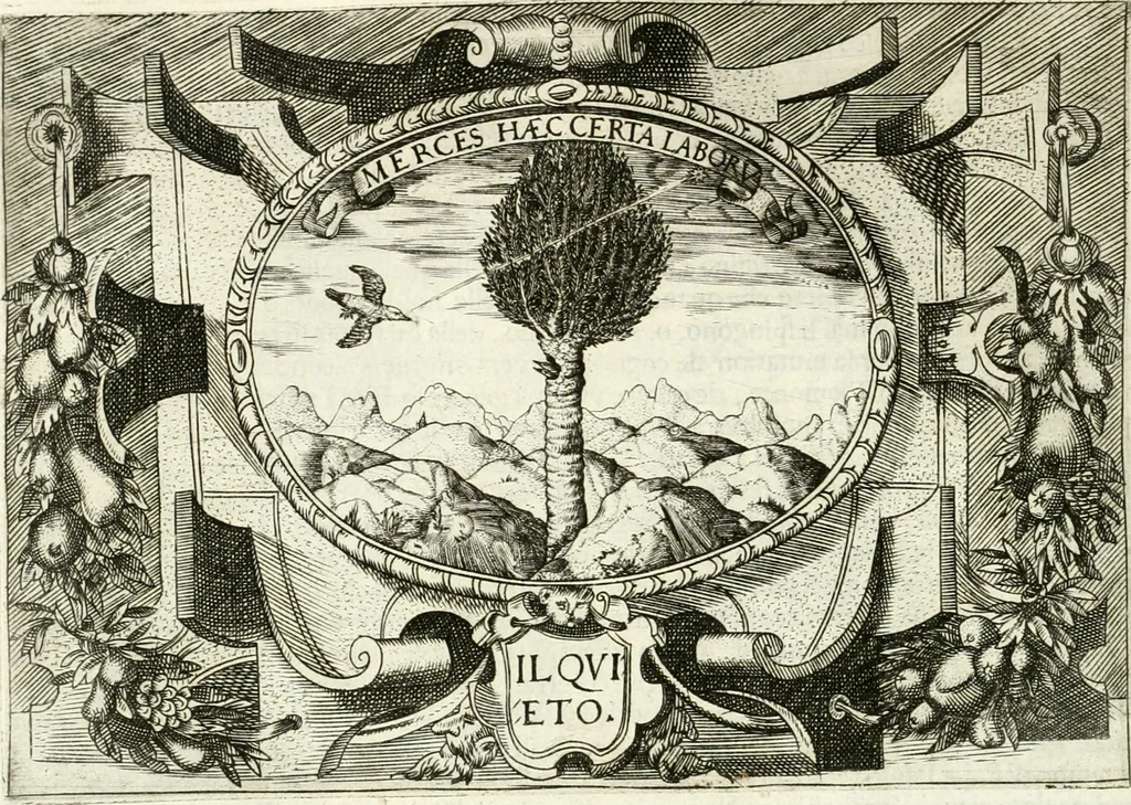 An illustration from Ragionamento di Lvca Contile sopra la proprietà delle imprese : con le particolari de gli academici Affidati et con le interpretationi et croniche, 1574, leaf 193