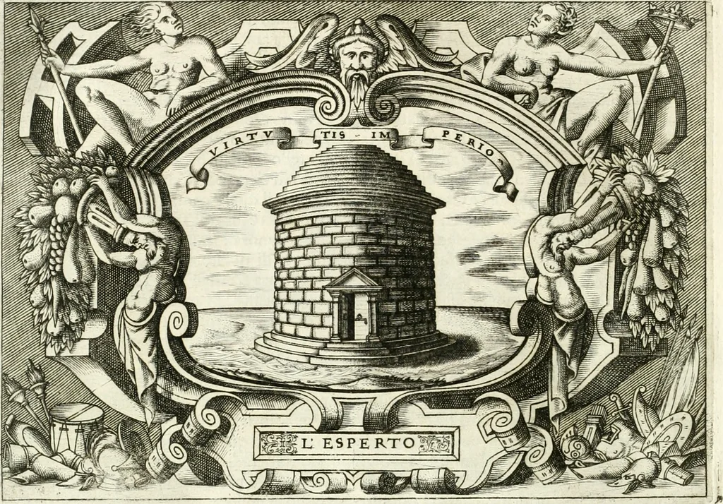 An illustration from Ragionamento di Lvca Contile sopra la proprietà delle imprese : con le particolari de gli academici Affidati et con le interpretationi et croniche, 1574, leaf 197