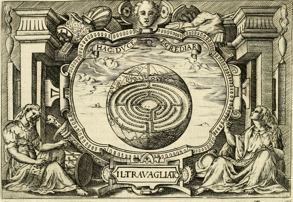 An illustration from Ragionamento di Lvca Contile sopra la proprietà delle imprese : con le particolari de gli academici Affidati et con le interpretationi et croniche, 1574, leaf 203