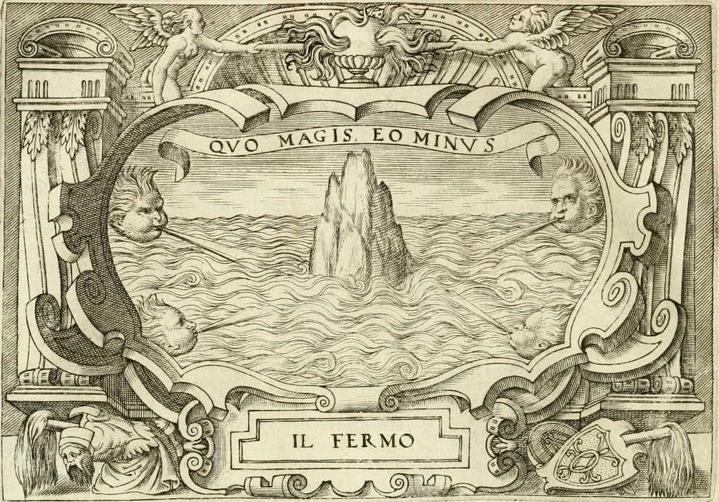An illustration from Ragionamento di Lvca Contile sopra la proprietà delle imprese : con le particolari de gli academici Affidati et con le interpretationi et croniche, 1574, leaf 205