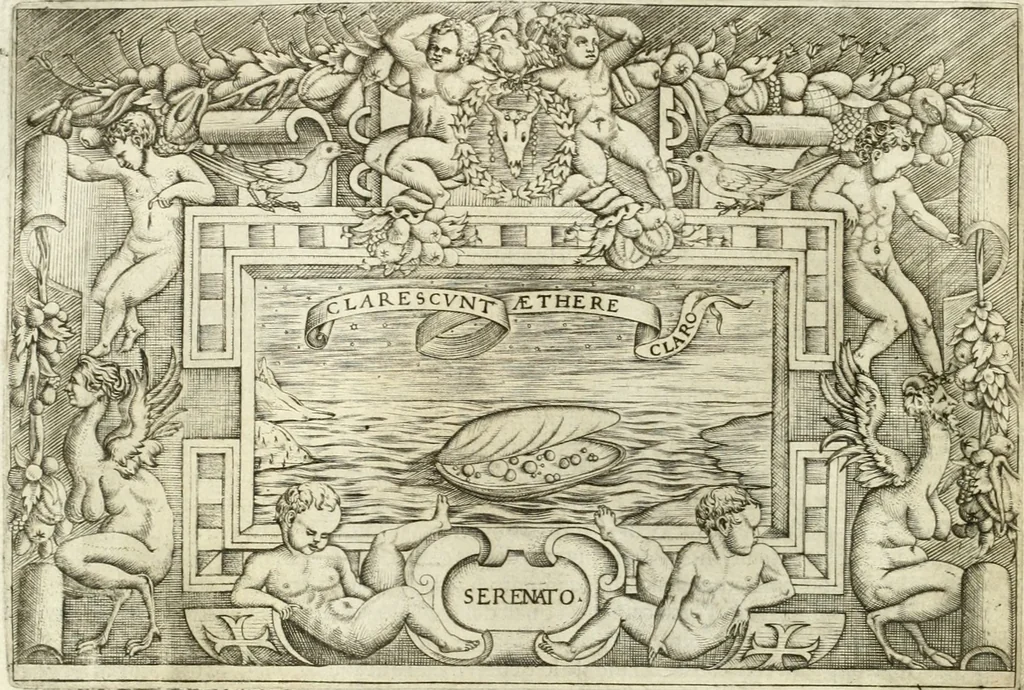 An illustration from Ragionamento di Lvca Contile sopra la proprietà delle imprese : con le particolari de gli academici Affidati et con le interpretationi et croniche, 1574, leaf 213