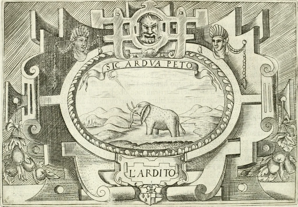 An illustration from Ragionamento di Lvca Contile sopra la proprietà delle imprese : con le particolari de gli academici Affidati et con le interpretationi et croniche, 1574, leaf 215