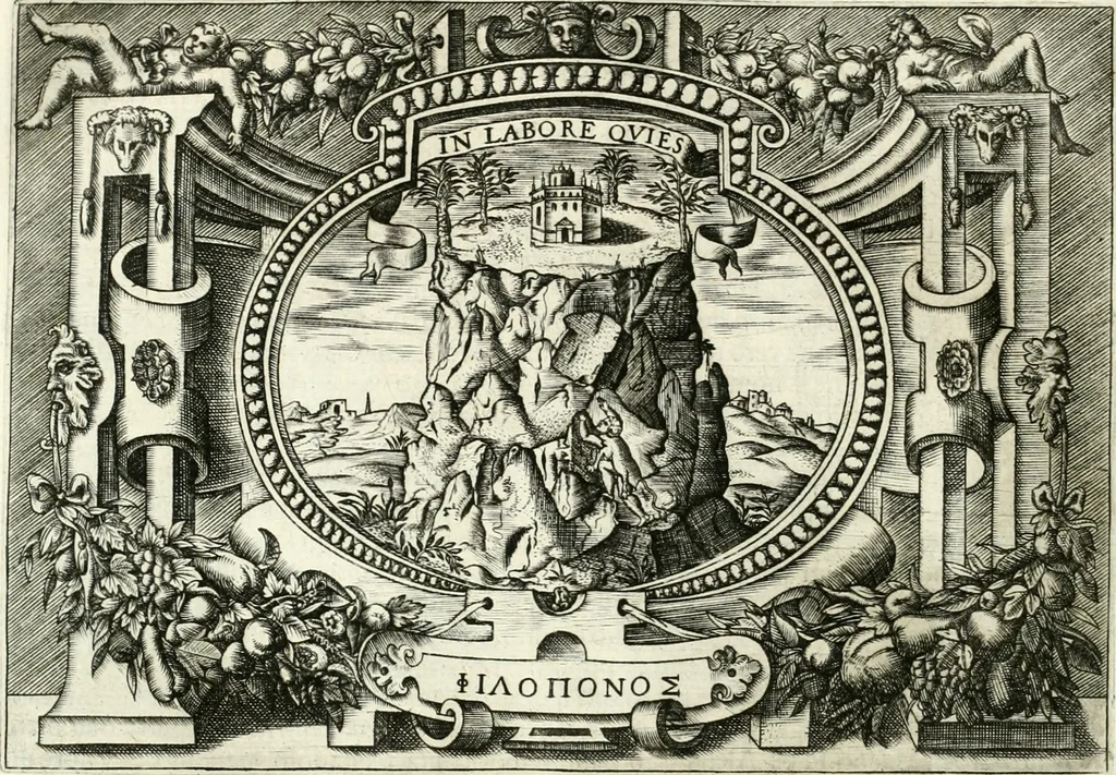 An illustration from Ragionamento di Lvca Contile sopra la proprietà delle imprese : con le particolari de gli academici Affidati et con le interpretationi et croniche, 1574, leaf 223