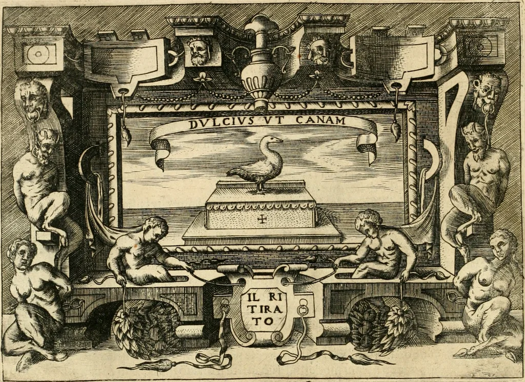 An illustration from Ragionamento di Lvca Contile sopra la proprietà delle imprese : con le particolari de gli academici Affidati et con le interpretationi et croniche, 1574, leaf 225