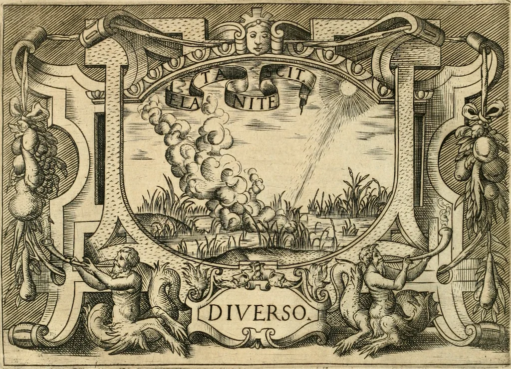 An illustration from Ragionamento di Lvca Contile sopra la proprietà delle imprese : con le particolari de gli academici Affidati et con le interpretationi et croniche, 1574, leaf 227