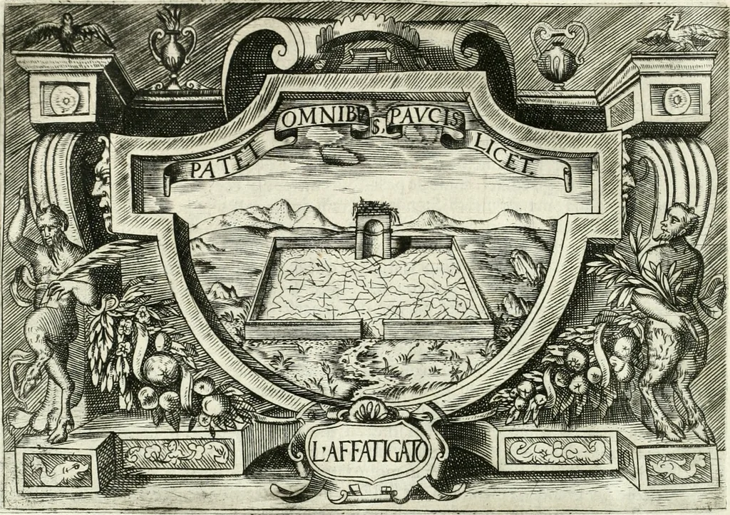 An illustration from Ragionamento di Lvca Contile sopra la proprietà delle imprese : con le particolari de gli academici Affidati et con le interpretationi et croniche, 1574, leaf 229