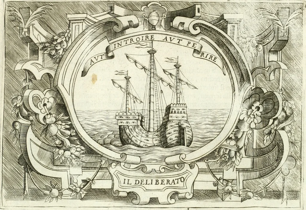 An illustration from Ragionamento di Lvca Contile sopra la proprietà delle imprese : con le particolari de gli academici Affidati et con le interpretationi et croniche, 1574, leaf 235