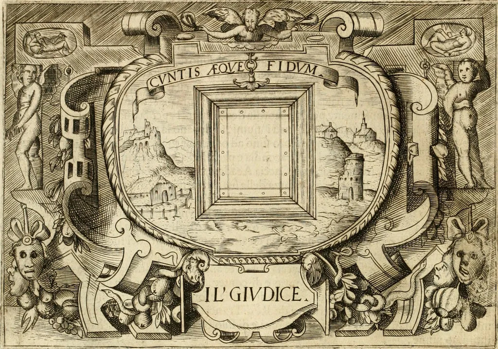 An illustration from Ragionamento di Lvca Contile sopra la proprietà delle imprese : con le particolari de gli academici Affidati et con le interpretationi et croniche, 1574, leaf 247