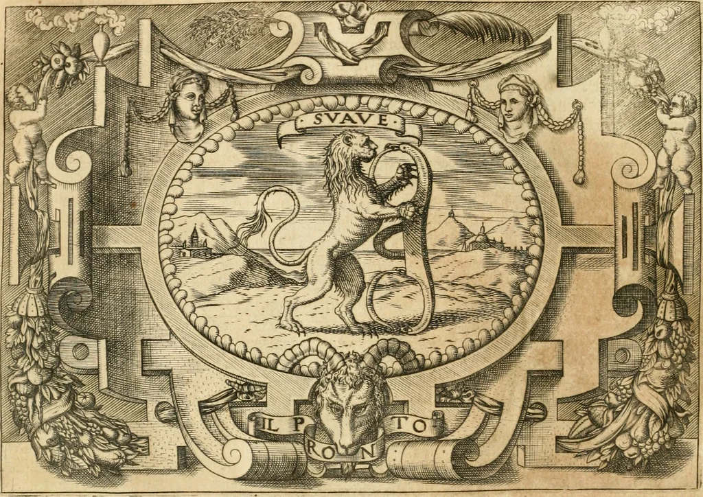 An illustration from Ragionamento di Lvca Contile sopra la proprietà delle imprese : con le particolari de gli academici Affidati et con le interpretationi et croniche, 1574, leaf 251