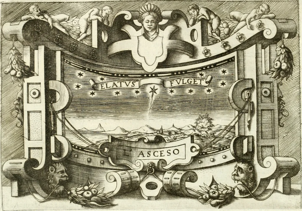 An illustration from Ragionamento di Lvca Contile sopra la proprietà delle imprese : con le particolari de gli academici Affidati et con le interpretationi et croniche, 1574, leaf 259