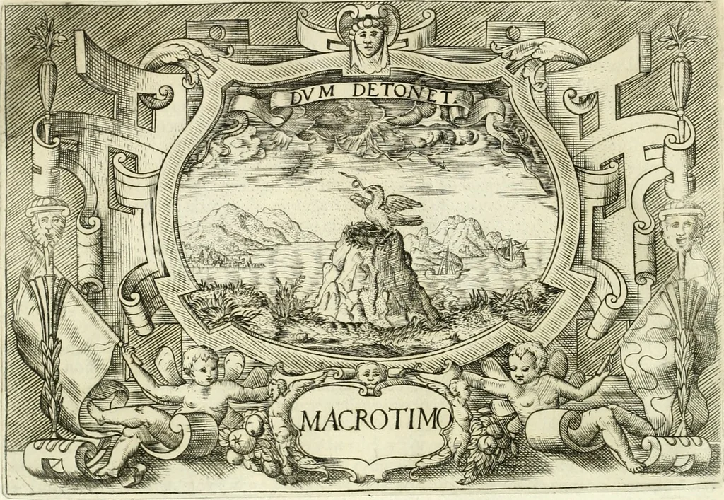 An illustration from Ragionamento di Lvca Contile sopra la proprietà delle imprese : con le particolari de gli academici Affidati et con le interpretationi et croniche, 1574, leaf 261