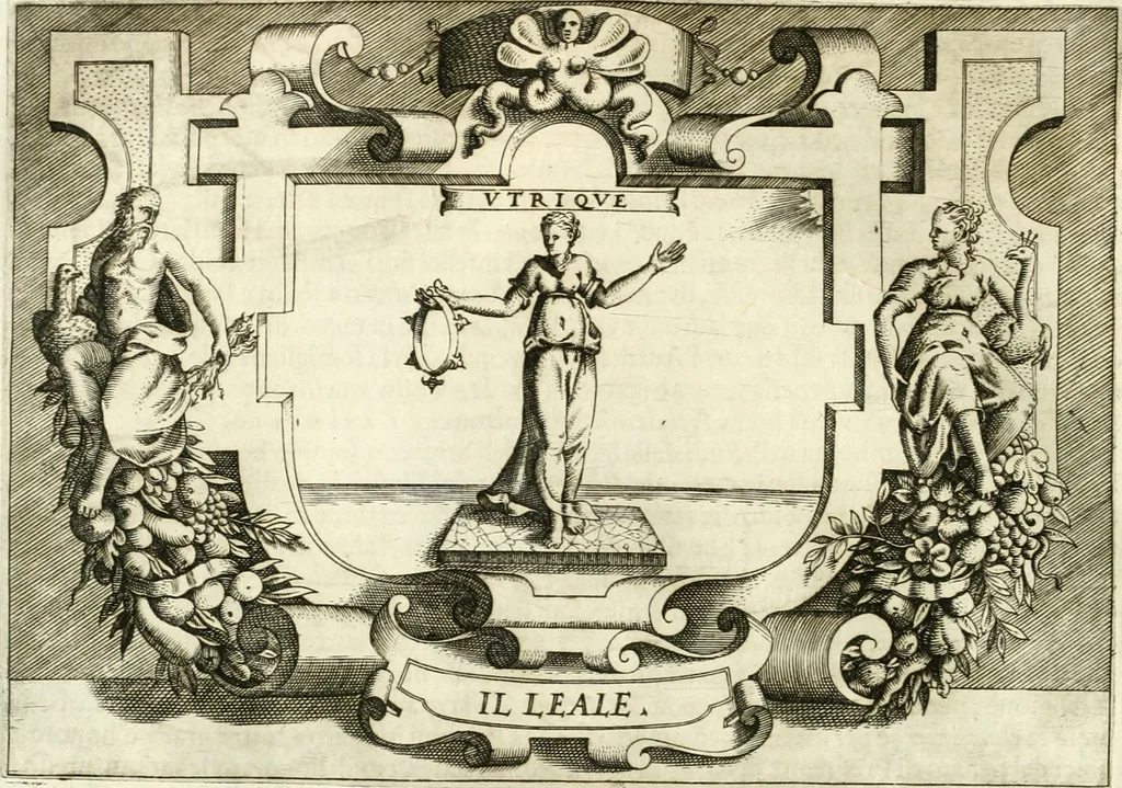 An illustration from Ragionamento di Lvca Contile sopra la proprietà delle imprese : con le particolari de gli academici Affidati et con le interpretationi et croniche, 1574, leaf 273
