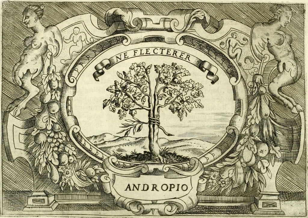 An illustration from Ragionamento di Lvca Contile sopra la proprietà delle imprese : con le particolari de gli academici Affidati et con le interpretationi et croniche, 1574, leaf 275