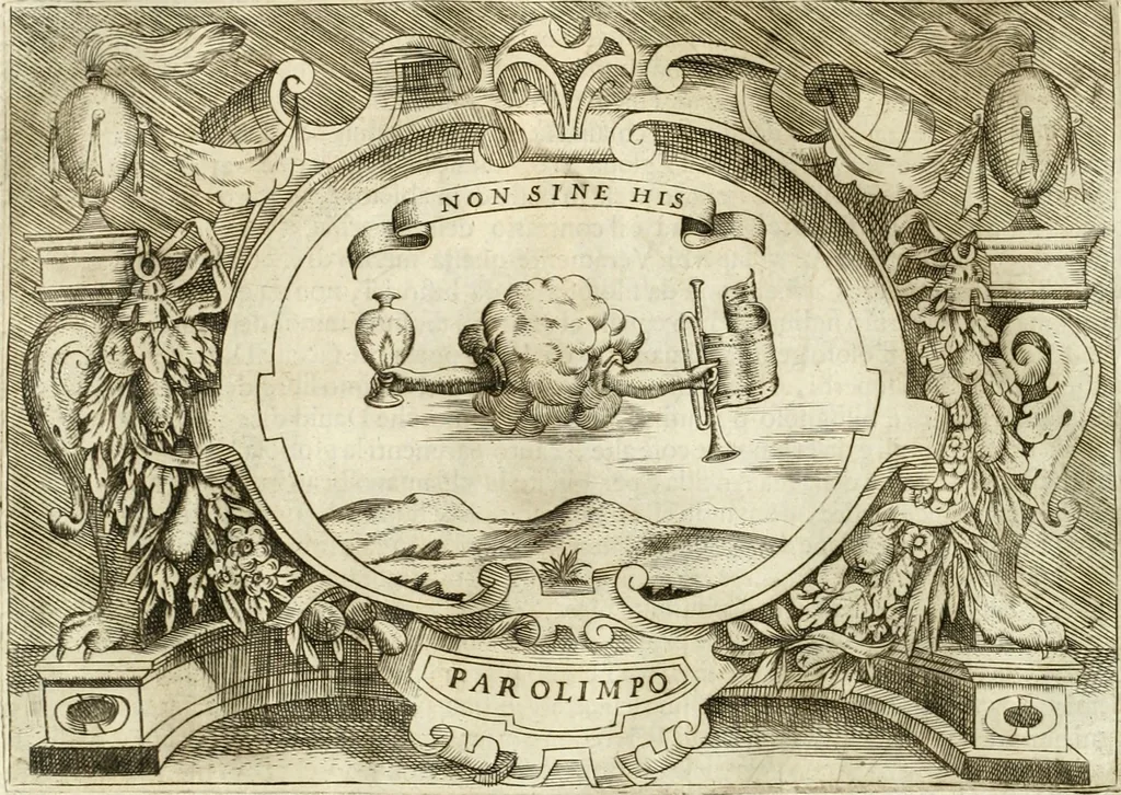 An illustration from Ragionamento di Lvca Contile sopra la proprietà delle imprese : con le particolari de gli academici Affidati et con le interpretationi et croniche, 1574, leaf 277