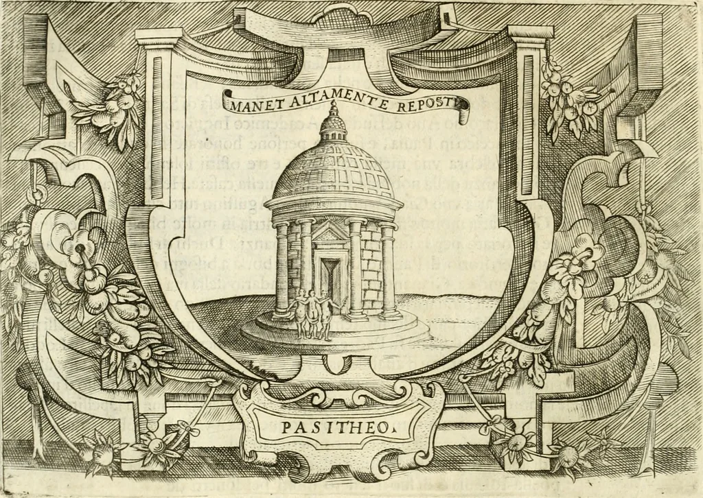 An illustration from Ragionamento di Lvca Contile sopra la proprietà delle imprese : con le particolari de gli academici Affidati et con le interpretationi et croniche, 1574, leaf 287