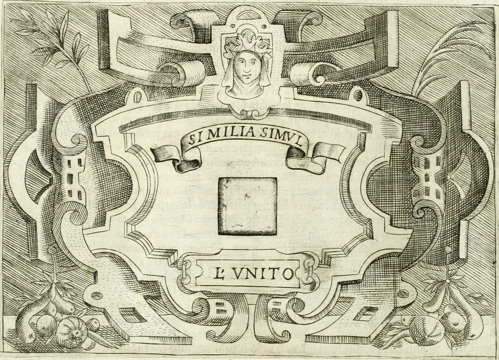 An illustration from Ragionamento di Lvca Contile sopra la proprietà delle imprese : con le particolari de gli academici Affidati et con le interpretationi et croniche, 1574, leaf 293