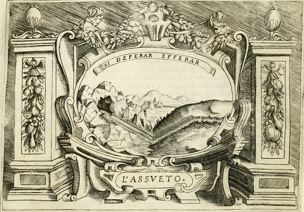 An illustration from Ragionamento di Lvca Contile sopra la proprietà delle imprese : con le particolari de gli academici Affidati et con le interpretationi et croniche, 1574, leaf 299