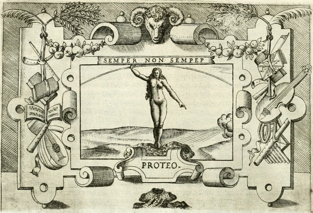 An illustration from Ragionamento di Lvca Contile sopra la proprietà delle imprese : con le particolari de gli academici Affidati et con le interpretationi et croniche, 1574, leaf 301