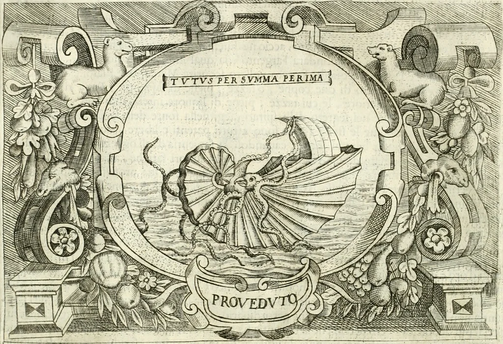 An illustration from Ragionamento di Lvca Contile sopra la proprietà delle imprese : con le particolari de gli academici Affidati et con le interpretationi et croniche, 1574, leaf 303