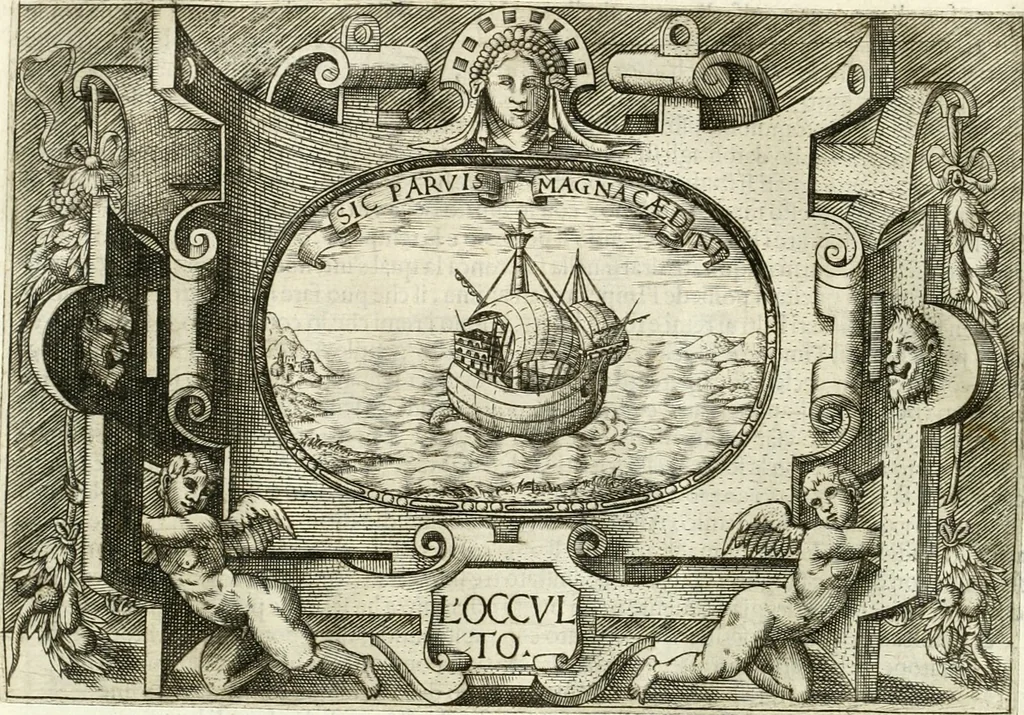 An illustration from Ragionamento di Lvca Contile sopra la proprietà delle imprese : con le particolari de gli academici Affidati et con le interpretationi et croniche, 1574, leaf 305
