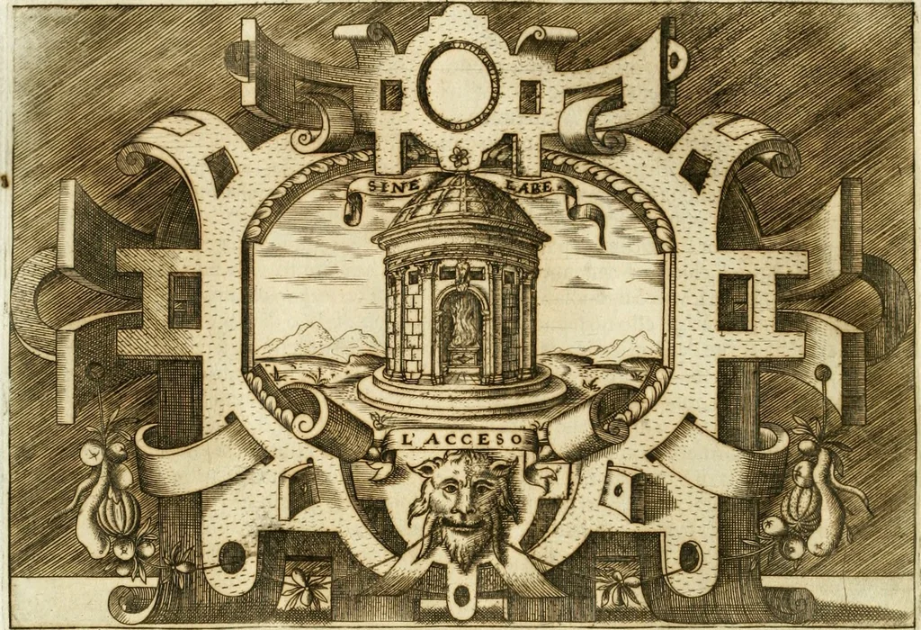 An illustration from Ragionamento di Lvca Contile sopra la proprietà delle imprese : con le particolari de gli academici Affidati et con le interpretationi et croniche, 1574, leaf 313