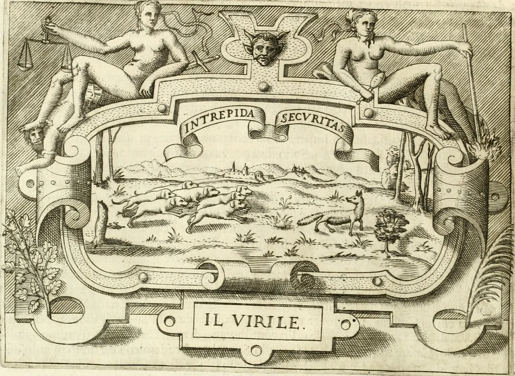 An illustration from Ragionamento di Lvca Contile sopra la proprietà delle imprese : con le particolari de gli academici Affidati et con le interpretationi et croniche, 1574, leaf 329
