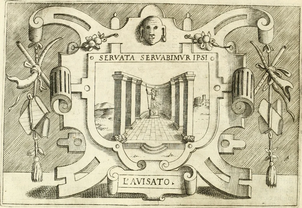 An illustration from Ragionamento di Lvca Contile sopra la proprietà delle imprese : con le particolari de gli academici Affidati et con le interpretationi et croniche, 1574, leaf 335