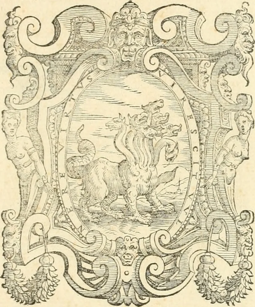 An illustration from Ragionamento di Lvca Contile sopra la proprietà delle imprese : con le particolari de gli academici Affidati et con le interpretationi et croniche, 1574, leaf 338