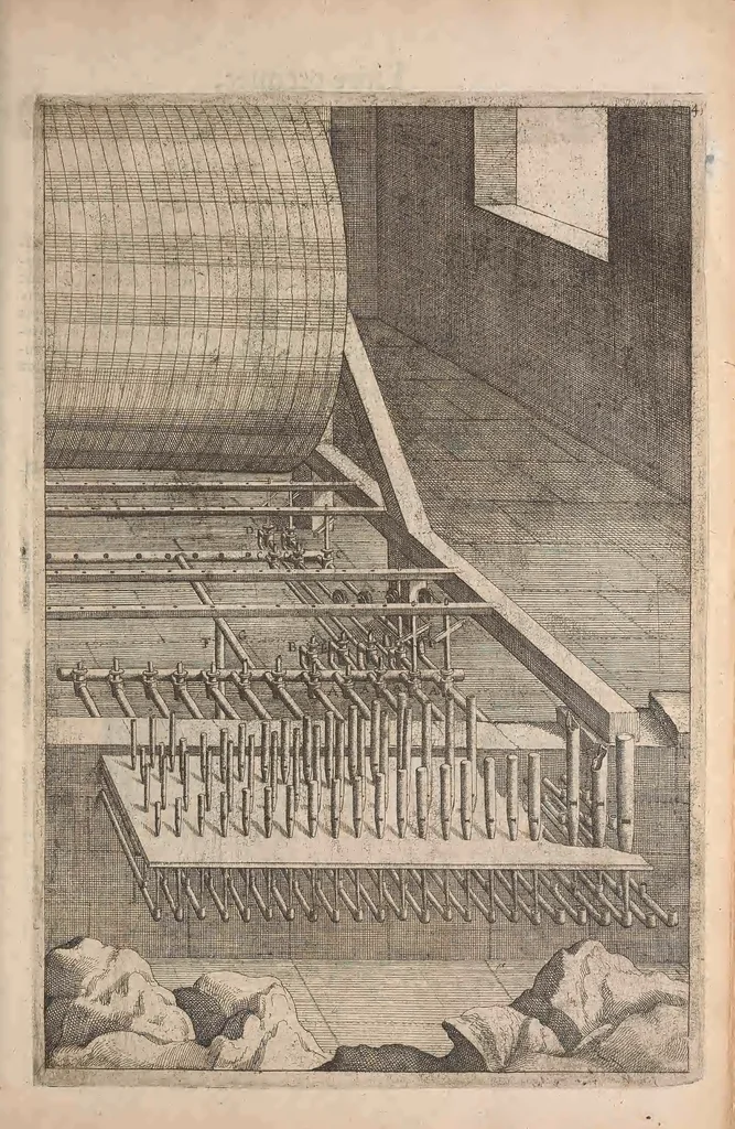 An illustration from Les raisons des forces mouuantes auec diuerses machines tant vtilles que plaisantes : aus quelles sont adioints plusieurs desseings de grotes et fontaines, 1615, leaf 100