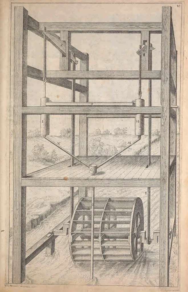 An illustration from Les raisons des forces mouuantes auec diuerses machines tant vtilles que plaisantes : aus quelles sont adioints plusieurs desseings de grotes et fontaines, 1615, leaf 34