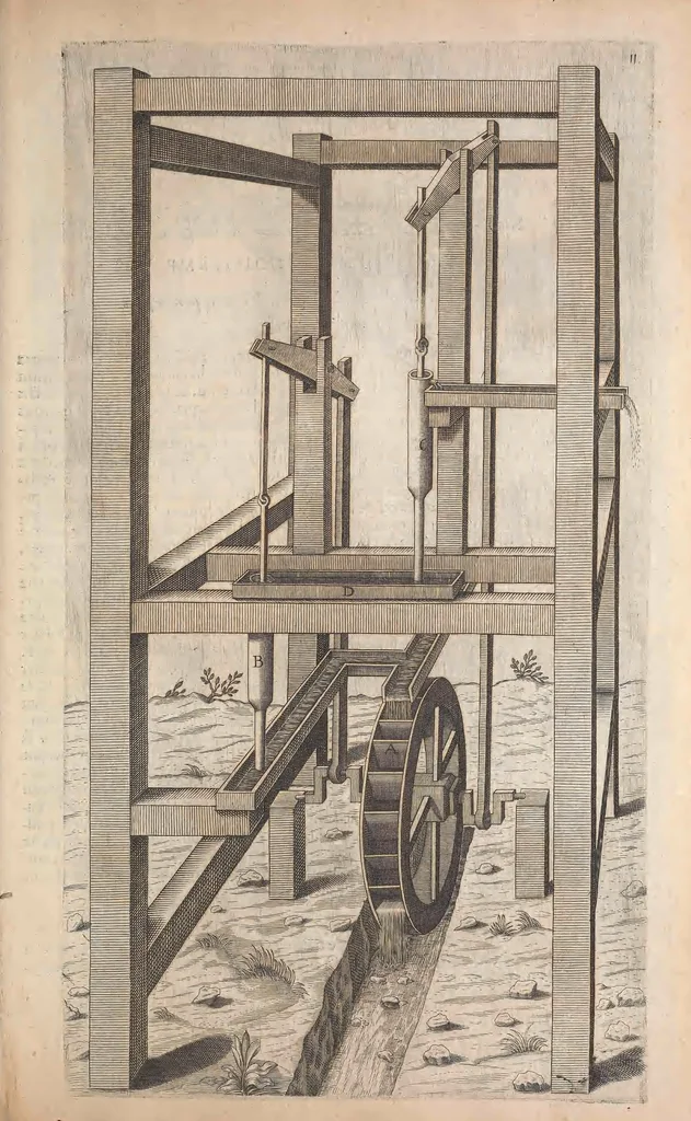 An illustration from Les raisons des forces mouuantes auec diuerses machines tant vtilles que plaisantes : aus quelles sont adioints plusieurs desseings de grotes et fontaines, 1615, leaf 36