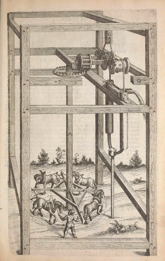 An illustration from Les raisons des forces mouuantes auec diuerses machines tant vtilles que plaisantes : aus quelles sont adioints plusieurs desseings de grotes et fontaines, 1615, leaf 38
