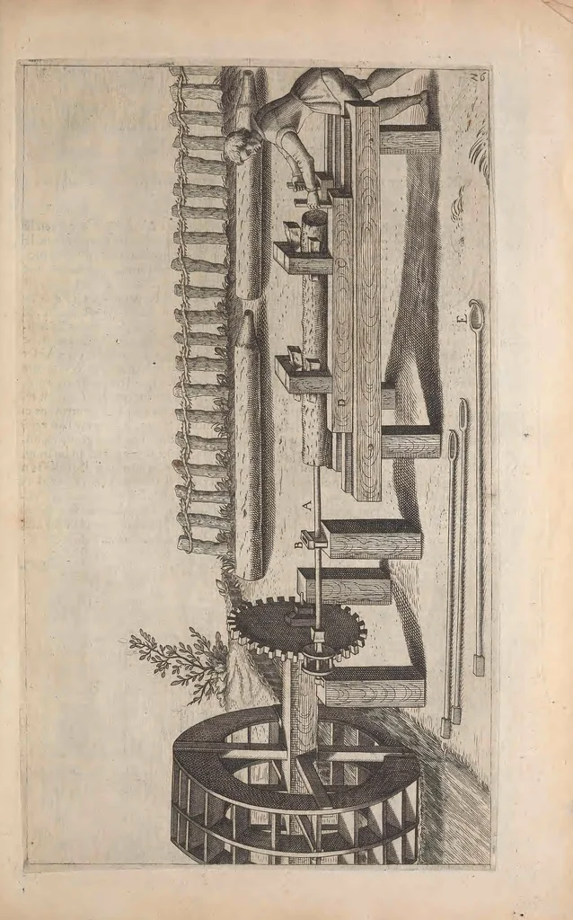 An illustration from Les raisons des forces mouuantes auec diuerses machines tant vtilles que plaisantes : aus quelles sont adioints plusieurs desseings de grotes et fontaines, 1615, leaf 70