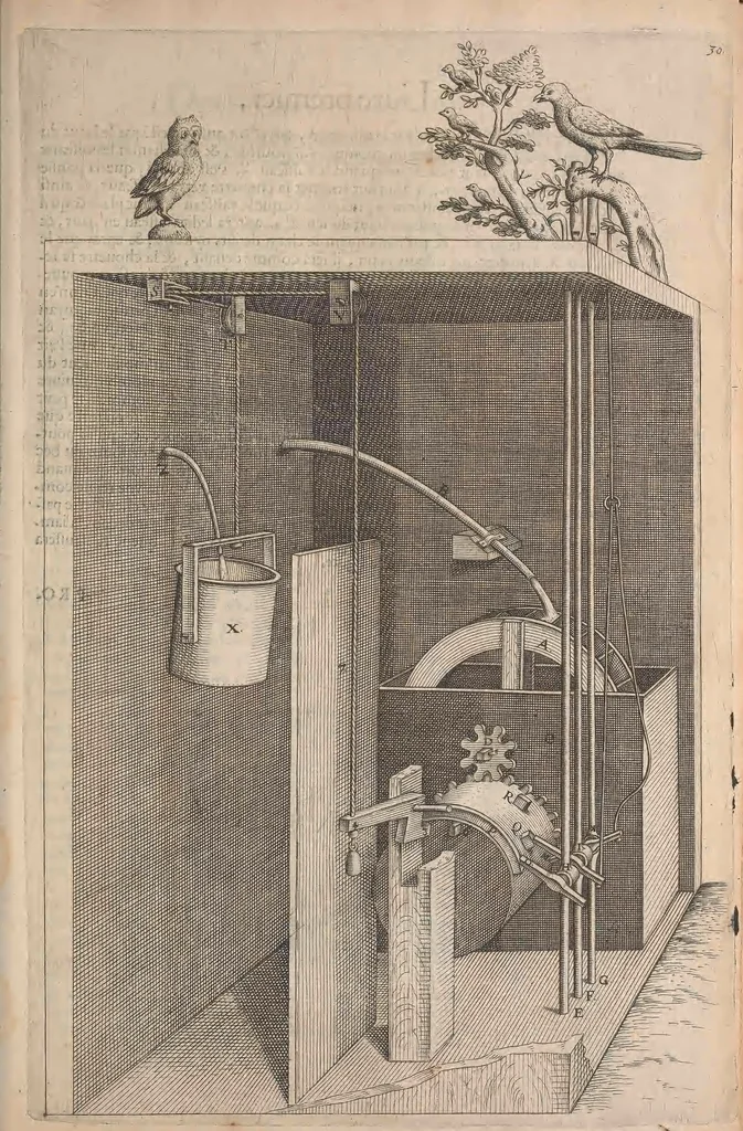 An illustration from Les raisons des forces mouuantes auec diuerses machines tant vtilles que plaisantes : aus quelles sont adioints plusieurs desseings de grotes et fontaines, 1615, leaf 78