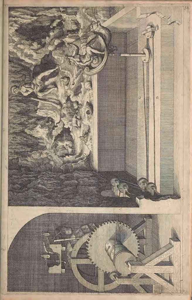 An illustration from Les raisons des forces mouuantes auec diuerses machines tant vtilles que plaisantes : aus quelles sont adioints plusieurs desseings de grotes et fontaines, 1615, leaf 82