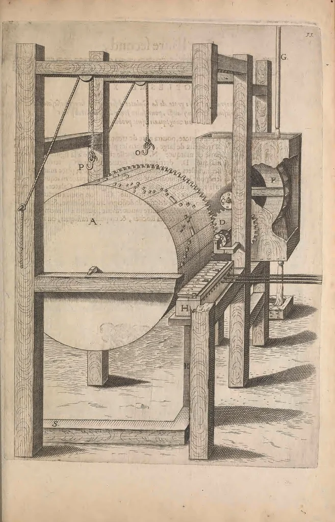 An illustration from Les raisons des forces mouuantes auec diuerses machines tant vtilles que plaisantes : aus quelles sont adioints plusieurs desseings de grotes et fontaines, 1615, leaf 84