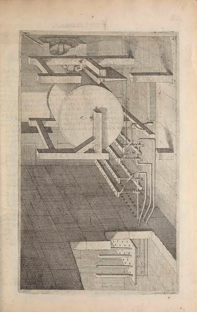 An illustration from Les raisons des forces mouuantes auec diuerses machines tant vtilles que plaisantes : aus quelles sont adioints plusieurs desseings de grotes et fontaines, 1615, leaf 98