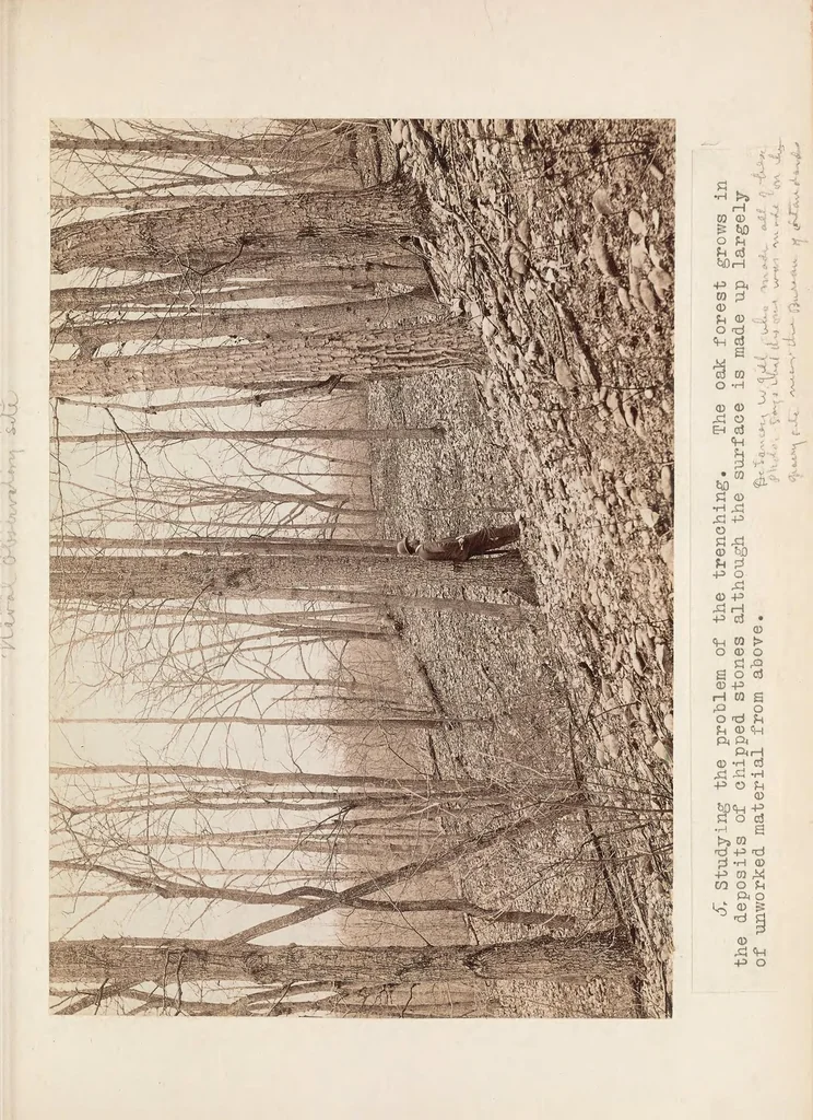 An illustration from Random records of a lifetime, 1846-1931 [actually 1932] volume VI, Aboriginal bowler quarries, Piney Branch, D.C., soapstone quarries, paint mines, and lay figure groups, 1872, leaf 35