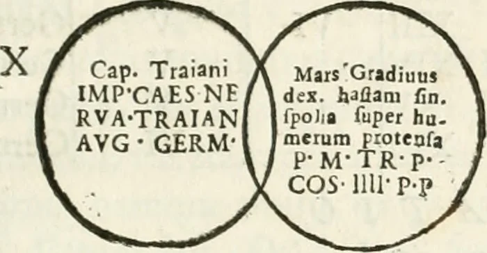 An illustration from Raphaelis Fabretti Gasparis F. Vrbinatis De columna Traiani syntagma : accesserunt explicatio veteris tabellae anaglyphae Homer Iliadem atque ex Stesichoro, Arctino et Lesche Ilii excidium continentis & emissarii lacus Fucini descriptio, 1683, leaf 288