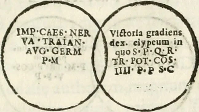 An illustration from Raphaelis Fabretti Gasparis F. Vrbinatis De columna Traiani syntagma : accesserunt explicatio veteris tabellae anaglyphae Homer Iliadem atque ex Stesichoro, Arctino et Lesche Ilii excidium continentis & emissarii lacus Fucini descriptio, 1683, leaf 314