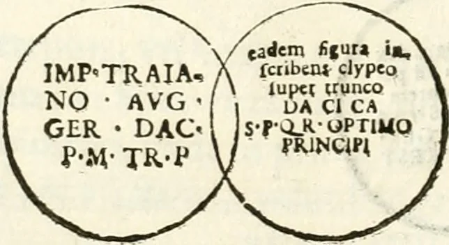 An illustration from Raphaelis Fabretti Gasparis F. Vrbinatis De columna Traiani syntagma : accesserunt explicatio veteris tabellae anaglyphae Homer Iliadem atque ex Stesichoro, Arctino et Lesche Ilii excidium continentis & emissarii lacus Fucini descriptio, 1683, leaf 315