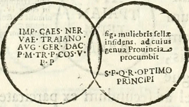 An illustration from Raphaelis Fabretti Gasparis F. Vrbinatis De columna Traiani syntagma : accesserunt explicatio veteris tabellae anaglyphae Homer Iliadem atque ex Stesichoro, Arctino et Lesche Ilii excidium continentis & emissarii lacus Fucini descriptio, 1683, leaf 317