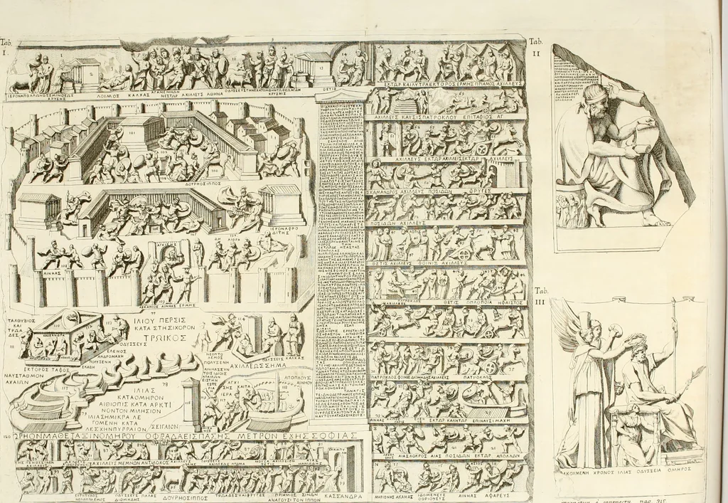 An illustration from Raphaelis Fabretti Gasparis F. Vrbinatis De columna Traiani syntagma : accesserunt explicatio veteris tabellae anaglyphae Homer Iliadem atque ex Stesichoro, Arctino et Lesche Ilii excidium continentis & emissarii lacus Fucini descriptio, 1683, leaf 322