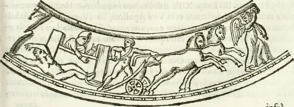 An illustration from Raphaelis Fabretti Gasparis F. Vrbinatis De columna Traiani syntagma : accesserunt explicatio veteris tabellae anaglyphae Homer Iliadem atque ex Stesichoro, Arctino et Lesche Ilii excidium continentis & emissarii lacus Fucini descriptio, 1683, leaf 342